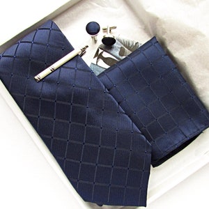 Navy Blue tie set, Navy Blue Pocket square, Navy Blue tie, Wedding tie, Navy Geometric design tie set, Grooms tie