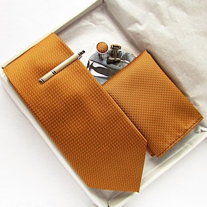 Rust tie set, Rust Pocket square, Rust tie, Wedding tie, Gift For Him, Grooms tie
