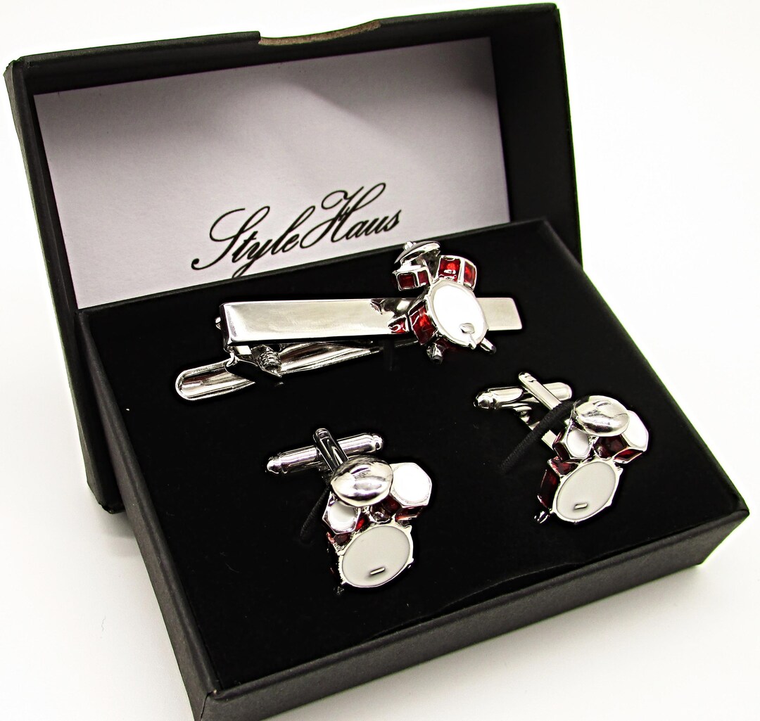 Drum Kit Cufflinks & Tie Clip Set: Drummers Cufflinks - Etsy UK