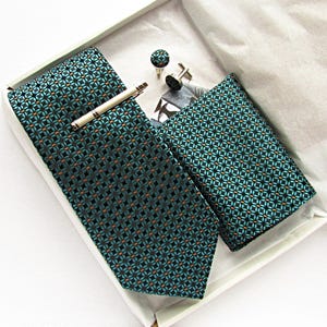 Green Teal tie set, Green teal Pocket square, Teal tie, Wedding tie, Teal Pocket Square, Groom&#39;s Tie