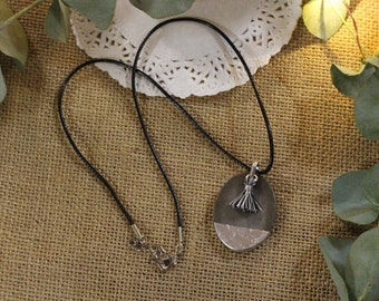 Original concrete necklace with mini black and white pompom