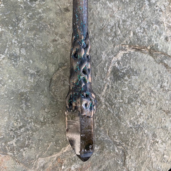 Smoky Cuarzo Cristal Piedra Varita de madera // Varita de altar // Varita cosplay // Varita reiki // Varita de larp // Varita de traje // Varita de curación