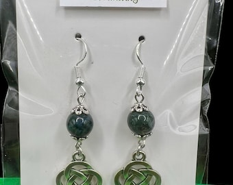 Gemstone Crystal Earrings with Celtic Knot Charm