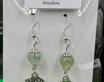 Prehnite Tree of Life Earrings, Sterling Silver Hooks, Inner Peace Stone