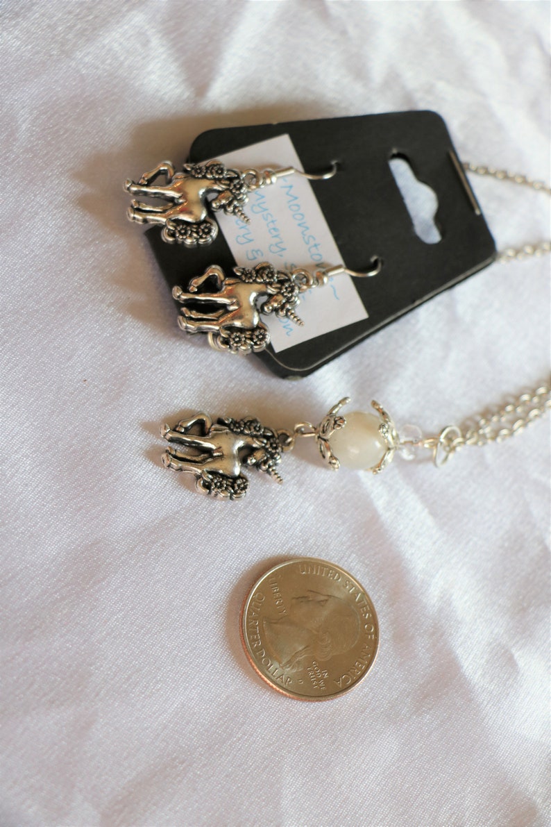 Unicorn Moonstone Crystal Stone Necklace and Earring Set