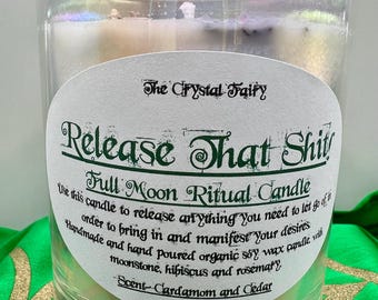 Full Moon Ritual Candle, Organic Soy Wax, Moonstone, Hibiscus, Rosemary