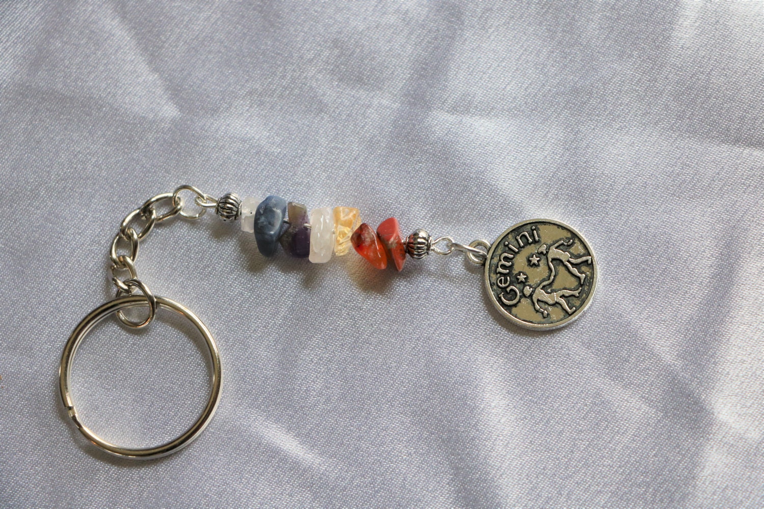Gemini Zodiac Chakra Stones Keychain Etsy