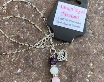Crystal Pendant Necklace: Rose Quartz, Moonstone, Amethyst & Garnet