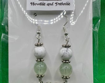 Sterling Silver Howlite Prehnite Butterfly Earrings, Calming Anxiety Relief