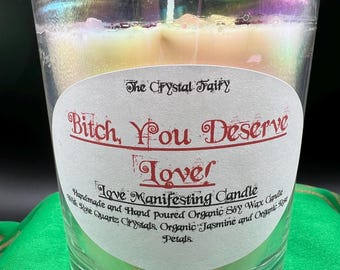 Love Manifesting Candle, Organic Soy Wax, Rose Quartz, Jasmine, Rose Petals