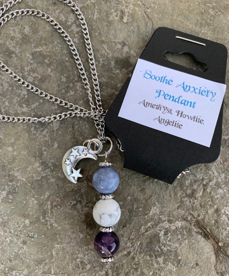 Angelite Amethyst Howlite Crystal Pendant - Anxiety Relief