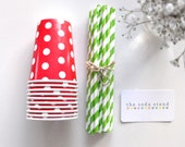 Red and Green Christmas paper cups & straws pack