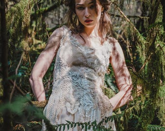 Boho Lace Wedding Dress: Upcycled Beach Wedding Gown (S to M)
