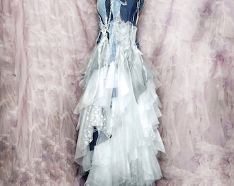 Denim Wedding Dress Denim Evening Gown by Zollection (Please contact me before purchase)