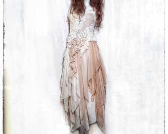 Boho Wedding Dress, Bohemian Wedding Dress, Gypsy Wedding Dress, Country barn Wedding by Zollection (S-M Available for Sale)