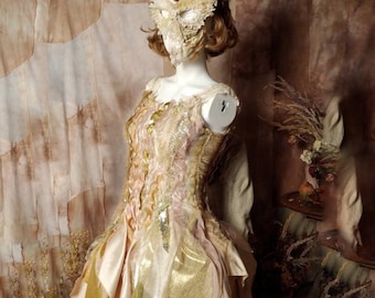 Gold Fairy Halloween Costume Dress: Tattered Fabric, Custom Made