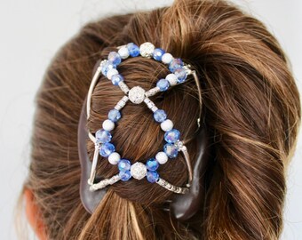 Beaded Hair Comb with Elastic, Bun Maker, French Twist, Handmade
