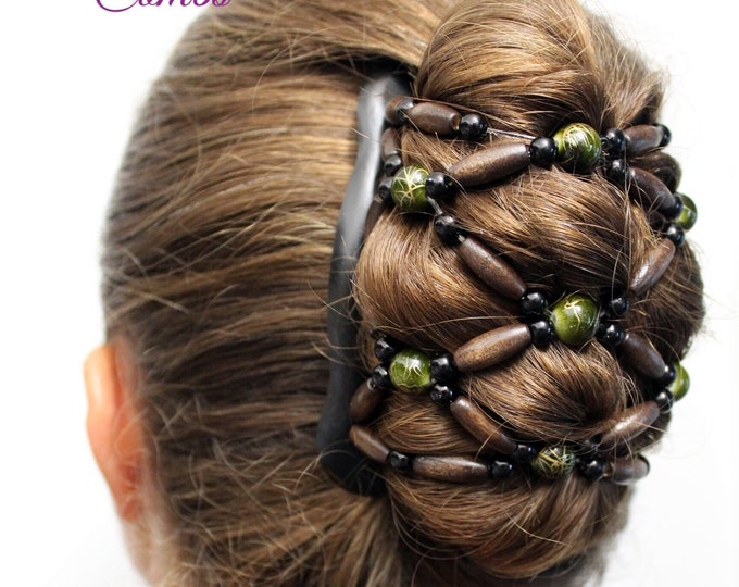 Handmade Beaded Double Hair Comb, French Twist Holder, Wooden Hair Accessories