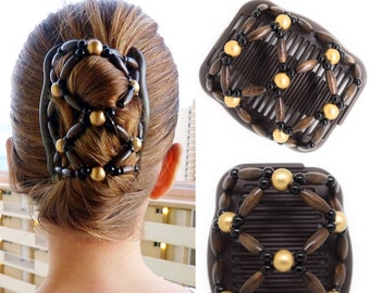 Gift for Mom, Decorative Hair Clip Comb, The Best Hair Accessory, Holds Thick and Long Hair, Wooden Beads, Double Hair Combs