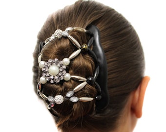 Beaded Double Hair Comb Clip, Bun Updo Maker, Handmade in USA