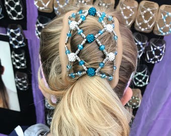 Fancy Beaded with Turquoise crystals hair clip for fine and short hair. Available in larger size.