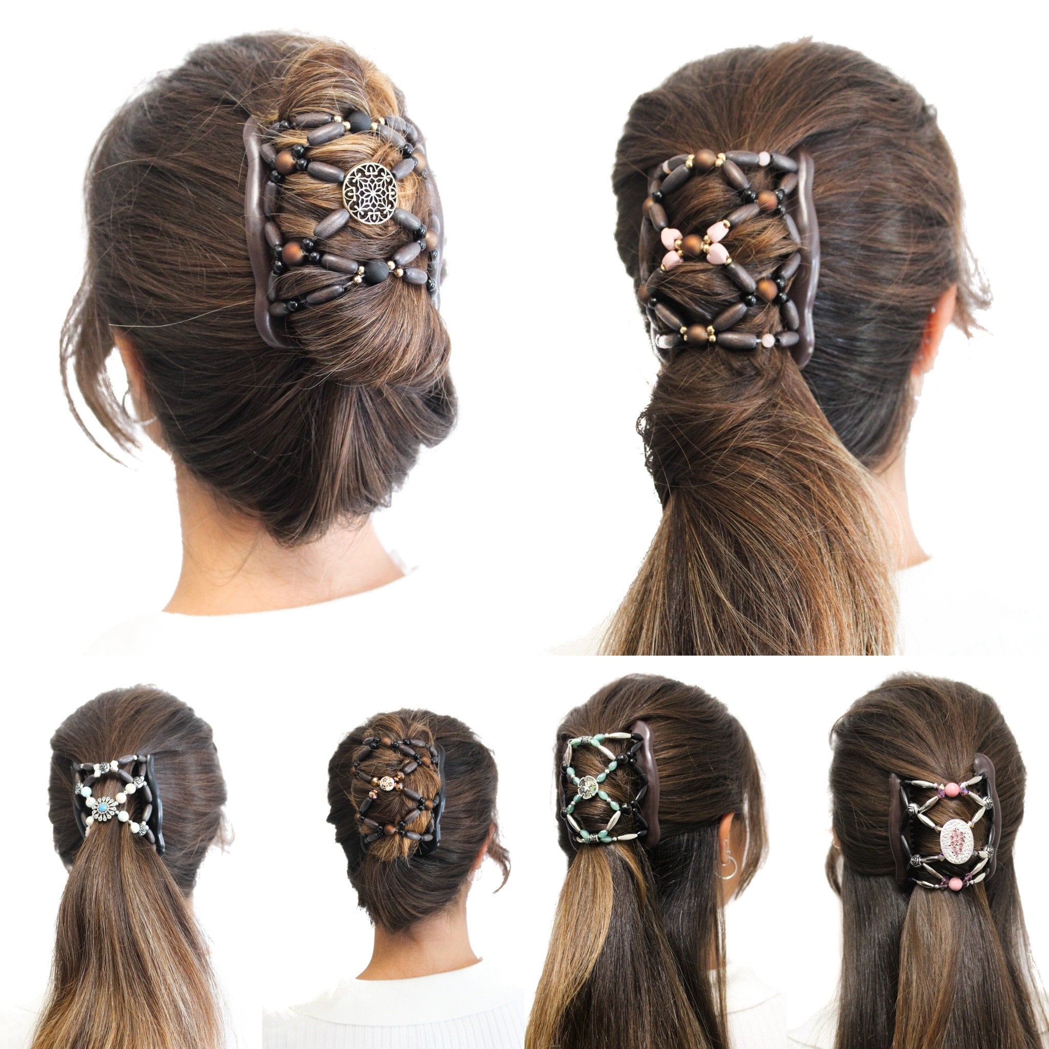 Lovef Jewelry Magischer Kamm – Holzperlen-Stretch-Doppelseitenkamm, 11x8 Cm, Für Haarknoten & Brötchen, Glatter Kaffee-Ton