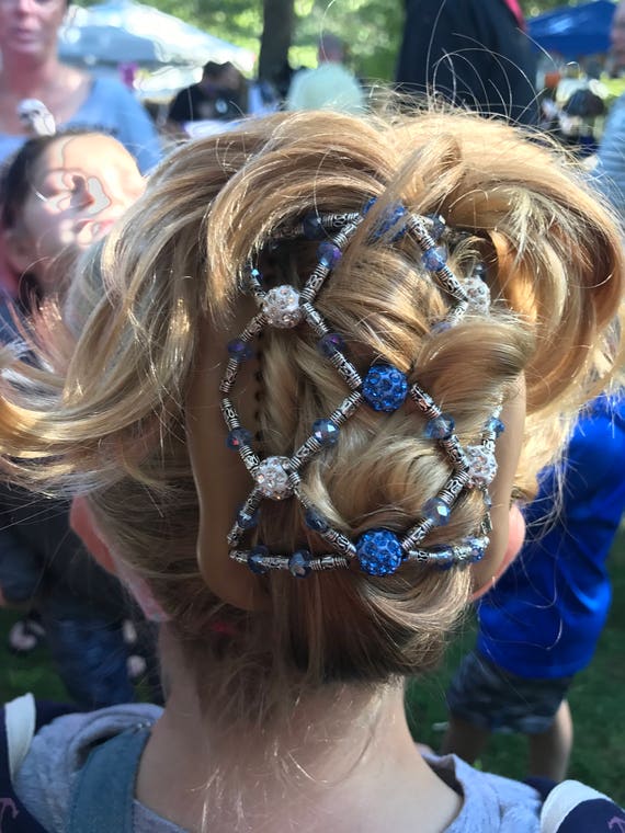 Blue Crystal Hair Comb, Handmade Beaded Bun Maker, Fine Hair  display picture 1