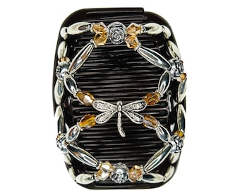 Dragonfly Hair Comb, Beaded Double Stretchy Comb, French Twist