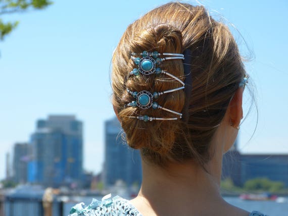 Jewelry Turquoise Hair Clip Jewelry Bun Maker For Any Type Of Etsy