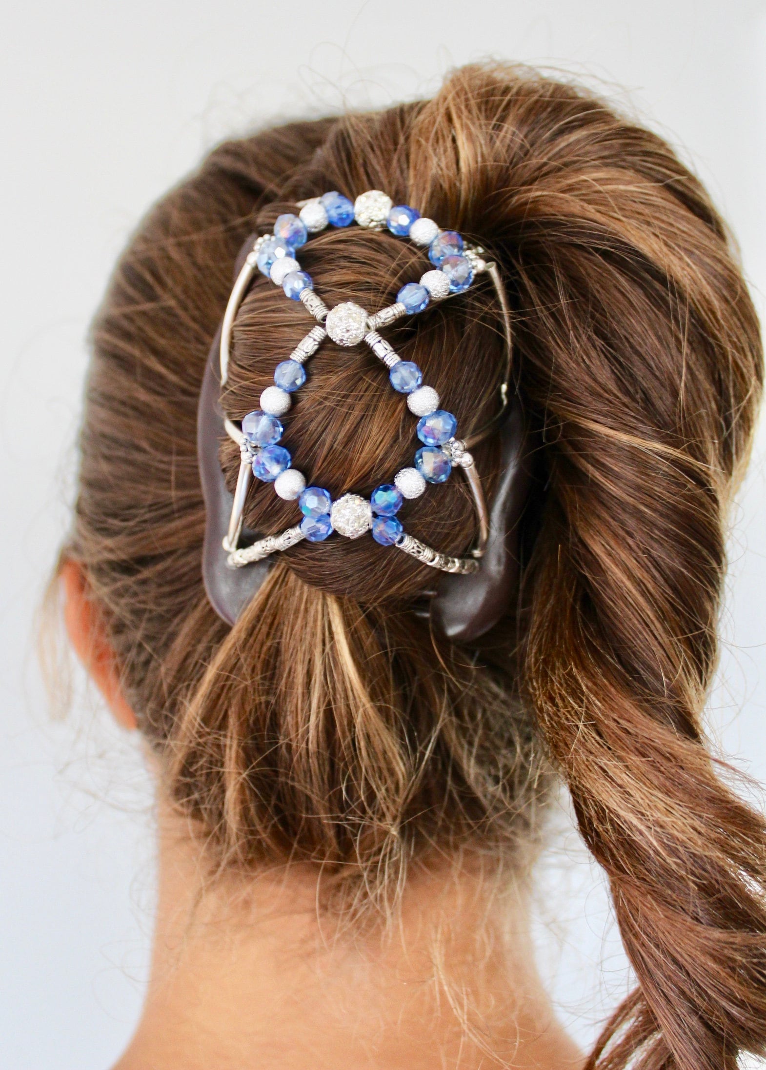 Blue - Handmade Thread Mirror Work Hair Clip 05