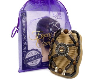 Handmade Beaded Double Hair Comb, French Twist Updo Styling Tool