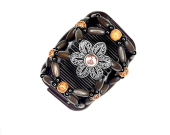 Decorative Flower Hair Accessories for Women and Girls, Wooden Stretchy Double Hair Combs for Thin, Thick, Long and Short Hair Types.