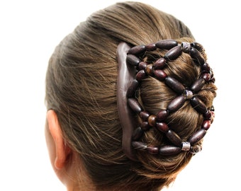 Ręcznie robiony drewniany grzebień do włosów z koralikami: French Twist Bun Maker