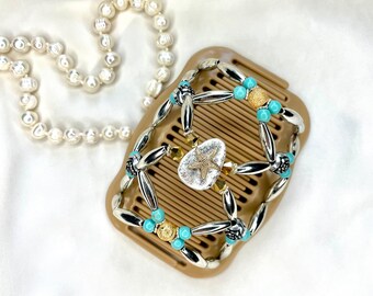 Starfish Hair Comb, Beaded Bun Holder, Czech Crystals