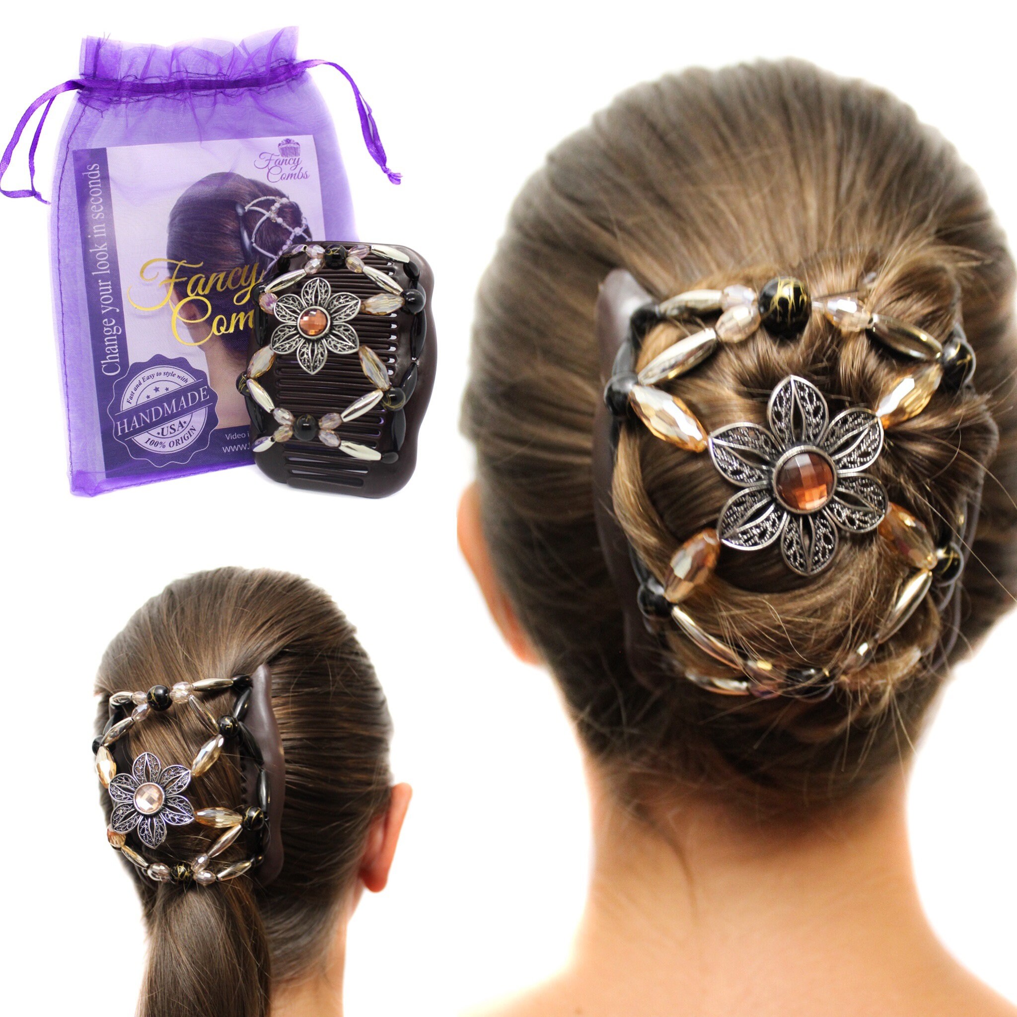 Hair Accessories for Women, Fancy Double Comb Pink Hair Clip