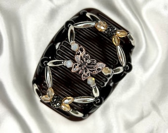 Butterfly Beaded Hair Comb, French Twist Bun Holder, Handmade in USA