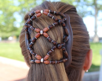 Wooden Beaded Hair Comb Clip, Fine Hair Accessory, Bun Maker