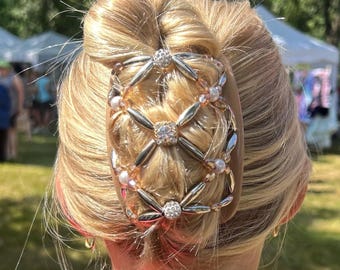 Swarovski Crystal Double Hair Comb, Beaded Hair Clip for Women, French Twist Bun Holder, Stretchy Hair Accessory for Thick or Fine Hair