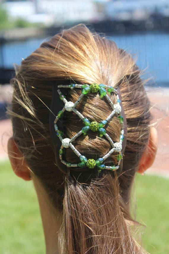 Handmade Beaded Hair Comb, Green Crystal Accessory - Etsy display picture 3
