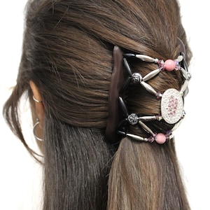 Hair Accessories for Women, Fancy Double Comb Pink Hair Clip with Swarovski Crystals for Any Type of Hair, Replacement for Plastic Claw Clip