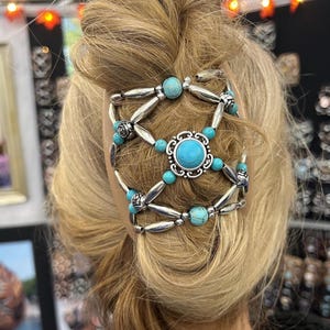 女性と女の子へのクリスマスプレゼント、ターコイズ南西部風ヘアクリップアクセサリー、細い髪、太い髪、長い髪、短い髪のタイプに対応、お団子ホルダー、クリップ