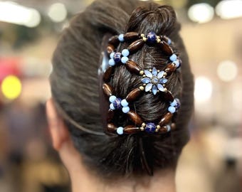 Handmade Beaded Double Hair Comb, French Twist Holder, Wooden Hair Accessories