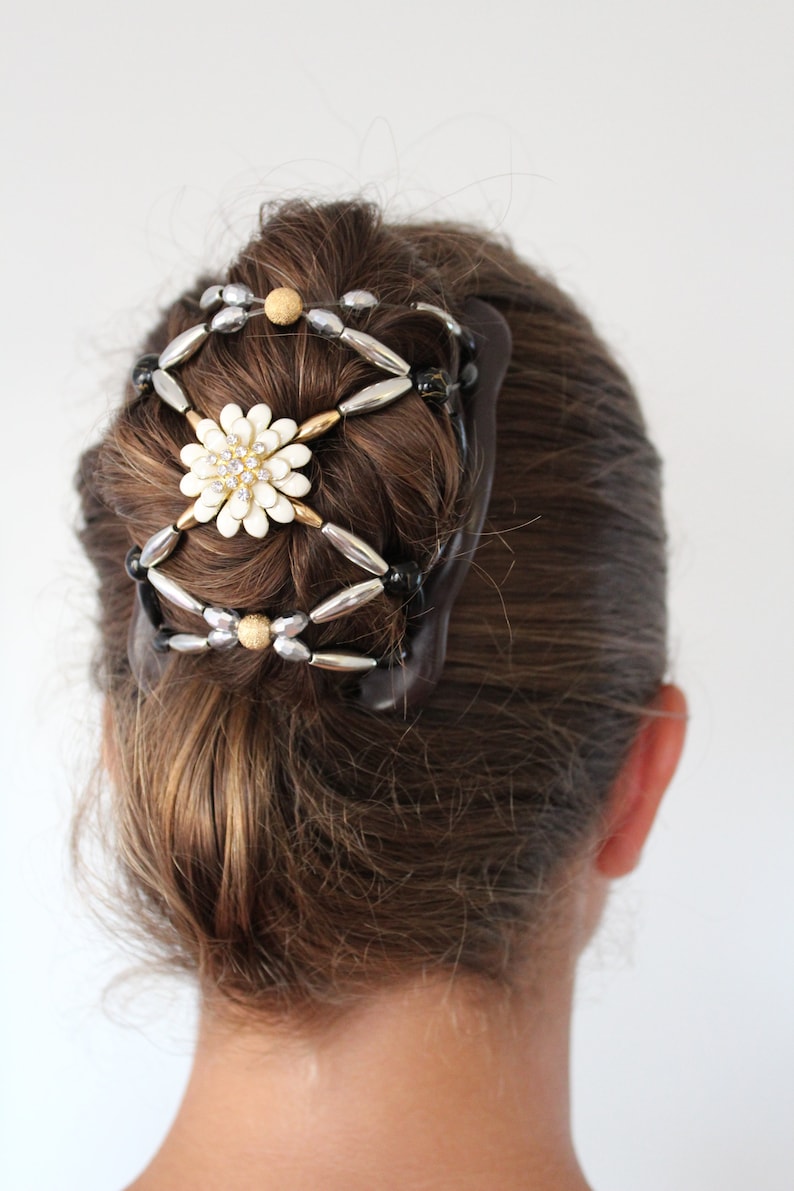 Elastic Hair Combs Decorative Flower Beaded Hair Clip Double Etsy
