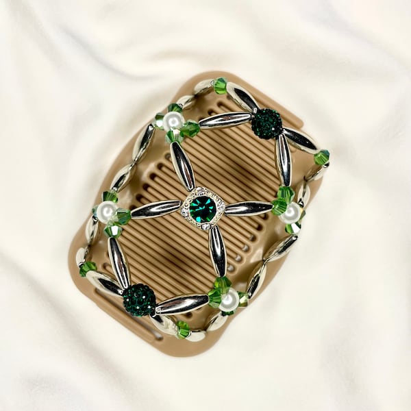 Smaragd Swarovski Kristall Haarkamm, Dehnbarer Brötchenhalter