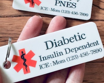MEDICAL ALERT backpack tag, lunch tag, purse tag, keychain, medical alert tags, put your info/ alert on it., in case of emergency