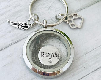 pet fur jewelry keepsake keychain ,pet memorial locket loss of pet, personalized memorial,  dog cat pet remembrance, pet fur jewelry