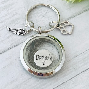 pet fur jewelry keepsake keychain ,pet memorial locket loss of pet, personalized memorial,  dog cat pet remembrance, pet fur jewelry