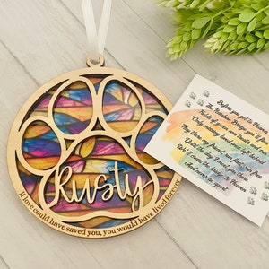 Rainbow bridge pet, sun catcher, suncatcher pet memorial, personalized name, dog / cat/  pet remembrance, paw with saying and name