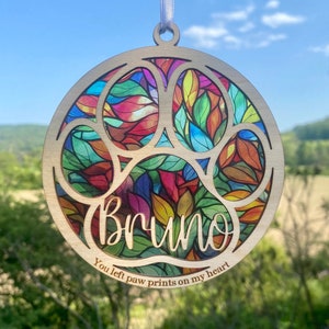 Rainbow bridge pet, sun catcher, suncatcher pet memorial, personalized name, dog / cat/  pet remembrance, paw with saying and name