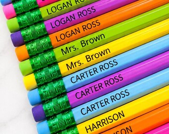 personalized pencils,  back to school , pencils, great for kids at school, school supplies, name, first day gift, bright pencils, set of 6